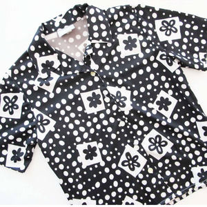 Vintage 90s 2000s Black Floral Polka Dot Camp Shirt S M